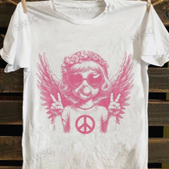 BOUTIQUE PEACE ANGEL GRAPHIC DESIGNER LOOK TEE - Picture 1 of 1